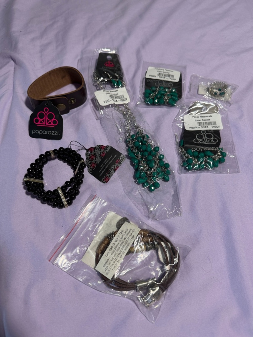 Paparazzi Teal Cluster Necklace with Matching Earrings and Black Accent Bracelet